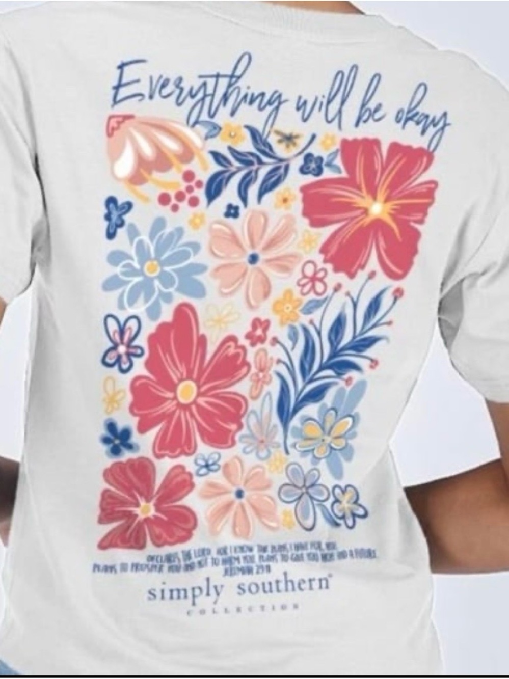 Simply Southern White Floral 'Everything Will Be Okay' Short Sleeve Tee